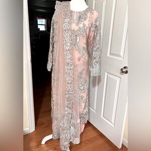 Baby pink and silver heavy cotton suit
